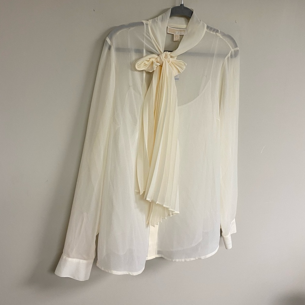 Michael Michael Kors Sheer Shirt Cream Top - Picture 2 of 7